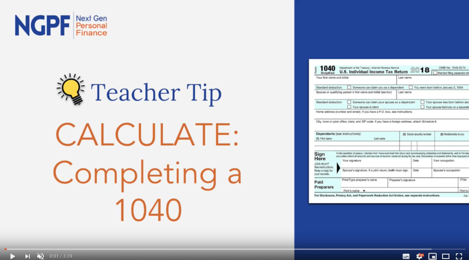Ngpf Activity Bank Taxes Completing A 1040 Answer Key